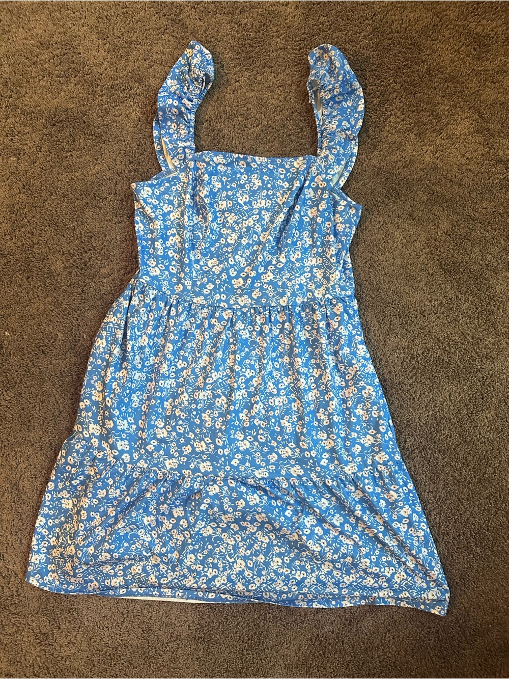 Blue Floral Ruffle-Strap women’s Summer Dress-M